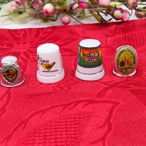 4 Vintage Thimble Floral Iowa Wild Rose Eastern Goldfinch